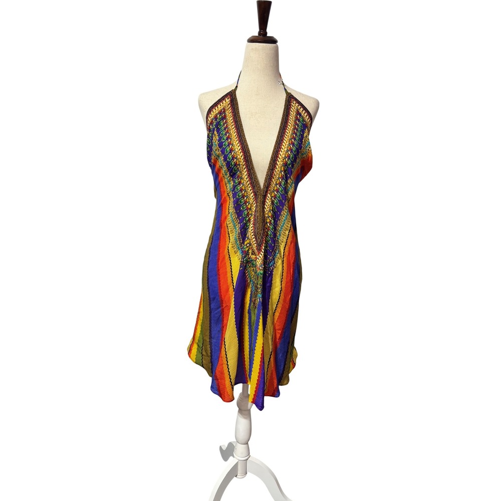 Shahida Parides 3-Way Convertible Maxi Dress Multicolored Beaded Embellished NEW